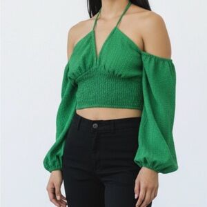 SHEIN Green Ruched Crop Top